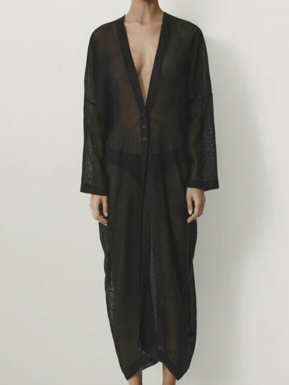 MASSIMO Dutti Sheer Long Black Cover-Up Small